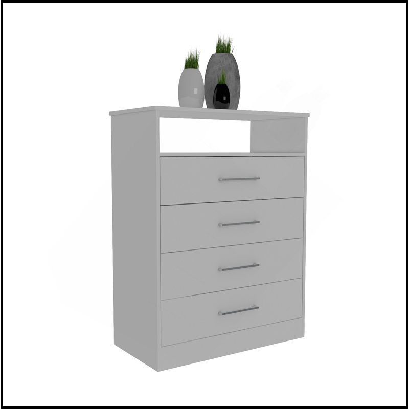 Commode, quatre tiroirs, une tablette, plateau supérieur, blanc
