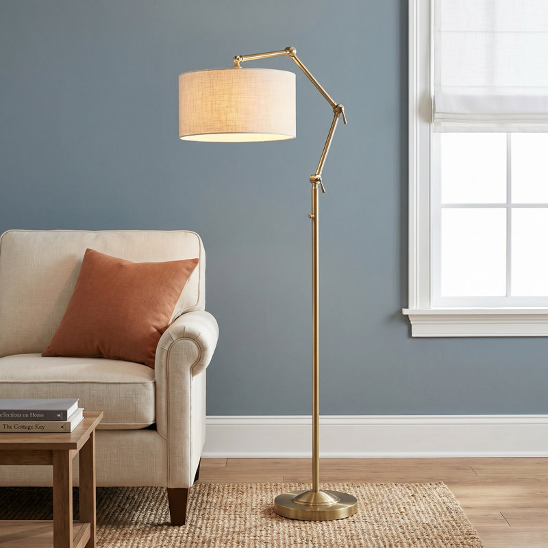 Perolio Schutt 77" Swing Arm Floor Lamp, Brass