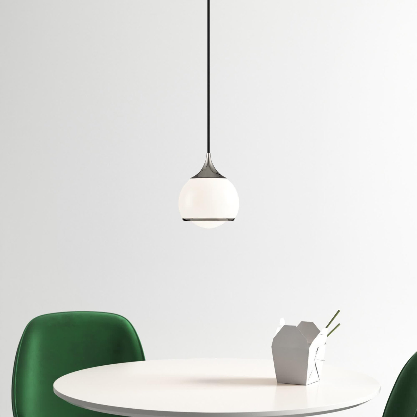 Kegan Single Light Glass Pendant, Polished Nickel, 11.5" H x 10" W x 10" D