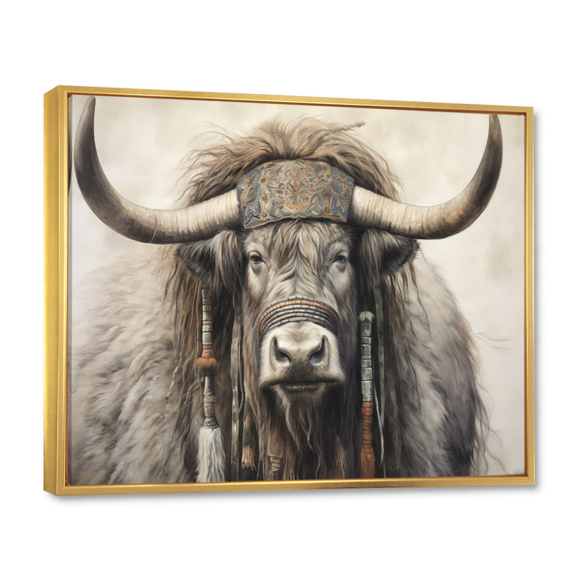 " Wild Yak II ", Gold Floater Framed, 24" H x 32" W x 1" D