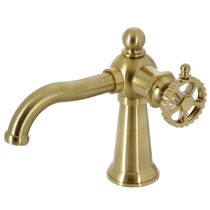 Kingston Brass Fuller Single-Handle 1-Hole Deck Mount Bathroom Faucet with Push Pop-Up, Wheel, Polished Brass