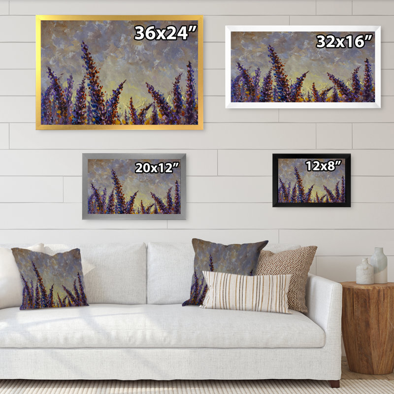 Lavande fleurs mauves - reproduction encadrée sur toile, H 24 po x l 36 po x P 1 po, Cadre photo argenté