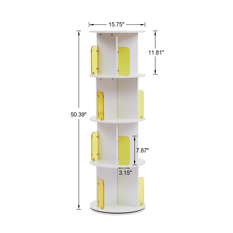 Jadeyn Rotating Bookshelf 4 Tier 360° Revolving Floor Standing Bookcase Corner Organizer Display, White