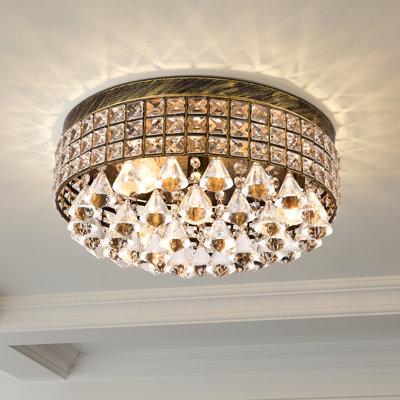 Plafonnier encastré cylindrique unique et audacieux à 4 lumières de 15 po avec détails en cristal Theodora