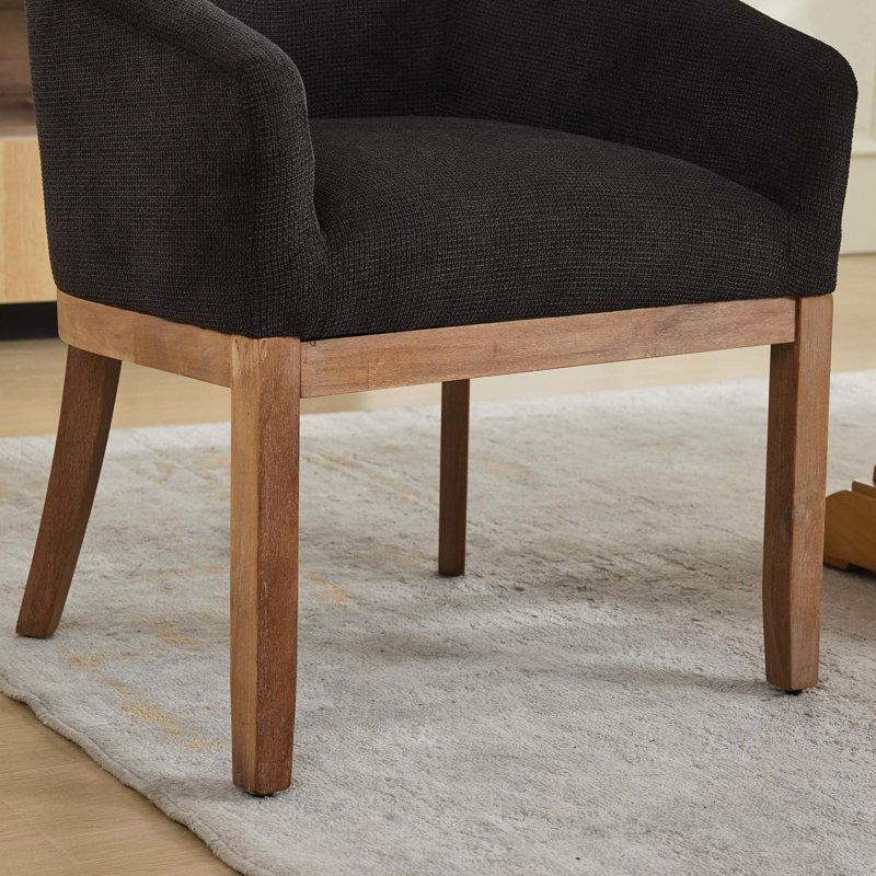 Chaise de salle à manger rembourrée de style Mid-Century avec accoudoirs, matériau principal en lin, structure en bois d'hévéa, accent de l 19 po pour le salon, ensemble simple, noir, conception épurée, - pièces en caoutchouc bruyantes, support en bois massif,