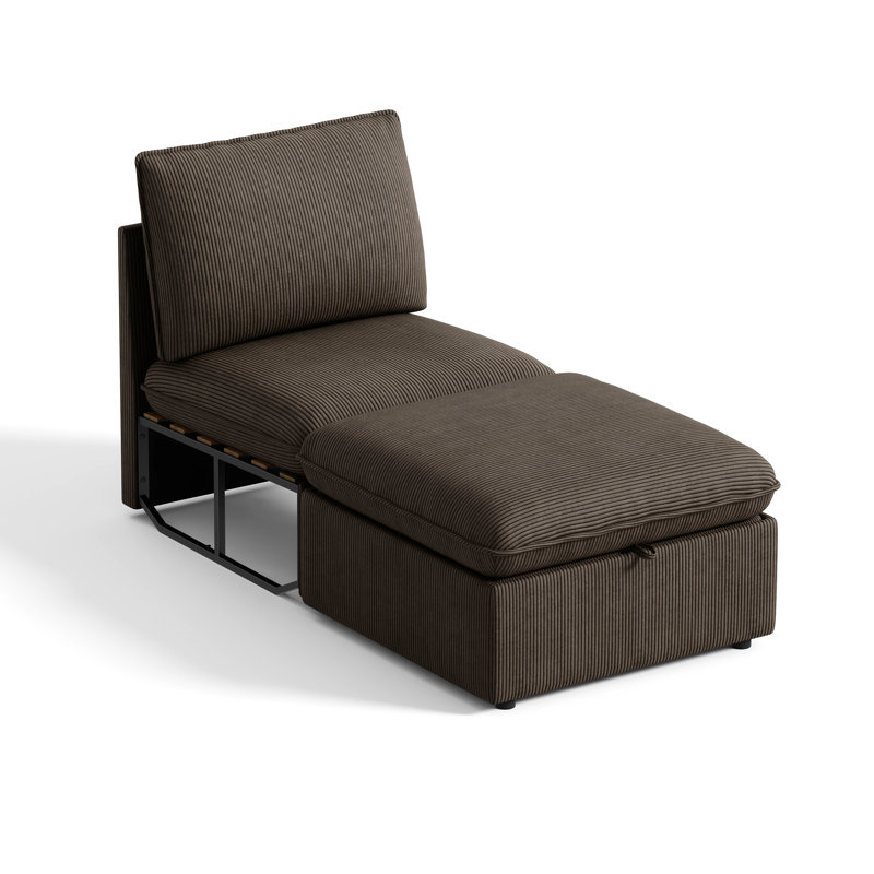 Ensemble de sièges modulaires modernes à siège simple avec repose-pieds, canapé en velours côtelé et repose-pieds pour canapé modulaire, brun