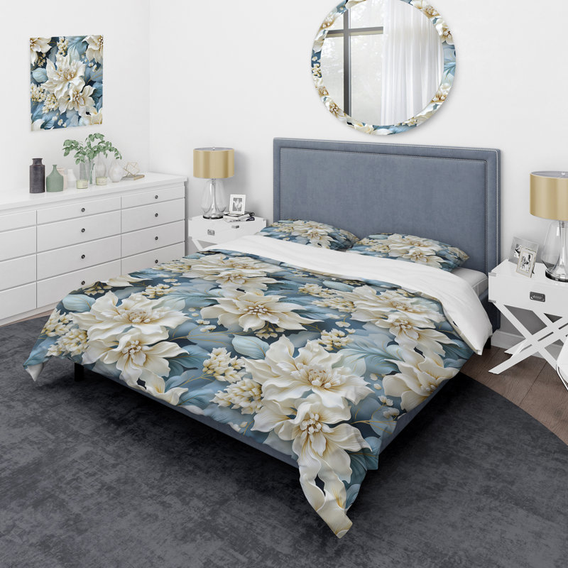 Ensemble de housse de couette damassé I Misty, Housse de couette simple + 1 taie décorative stan
