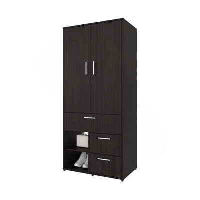 Garde-robe à rangement multiple sans souci avec tringle et tablettes, wengé