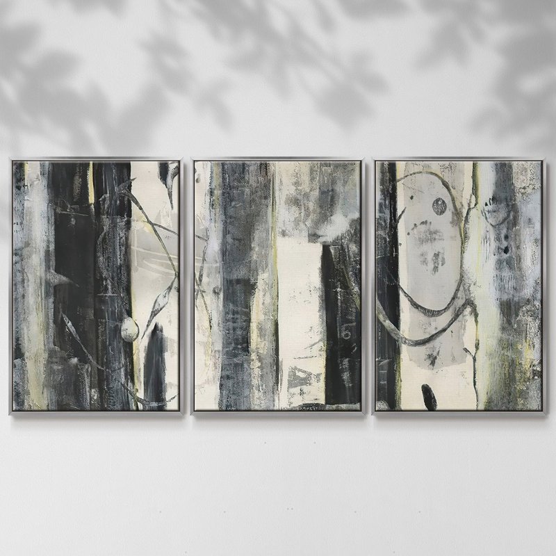 Ensemble de 3 pièces debout sur toile II, H 24 po x l 48 po, Encadrement argenté