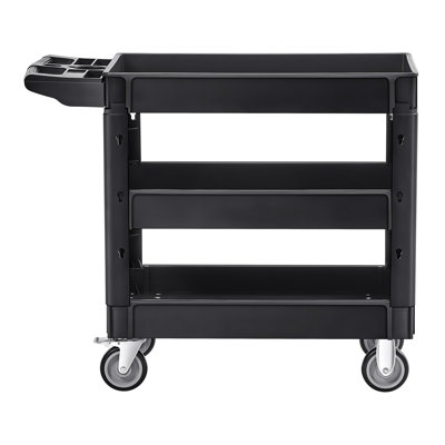 Chariot utilitaire, capacité de 550 LBS Laod, chariot utilitaire en plastique robuste à 3 tablettes avec roulettes pivotantes à 360 ° (2 avec freins), poignée de rangement ergonomique pour entrepôt / garage / nettoyage