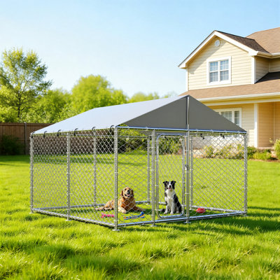 Outdoor Dog Kennel and Chicken Run with Uv-resistant Roof,Heavy Duty Dog Crate Yard Kennel with Lockable Door