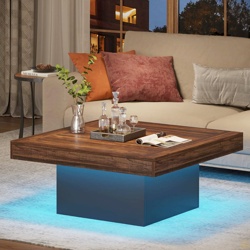 35.4 Inches Farmhouse Square LED Coffee Table