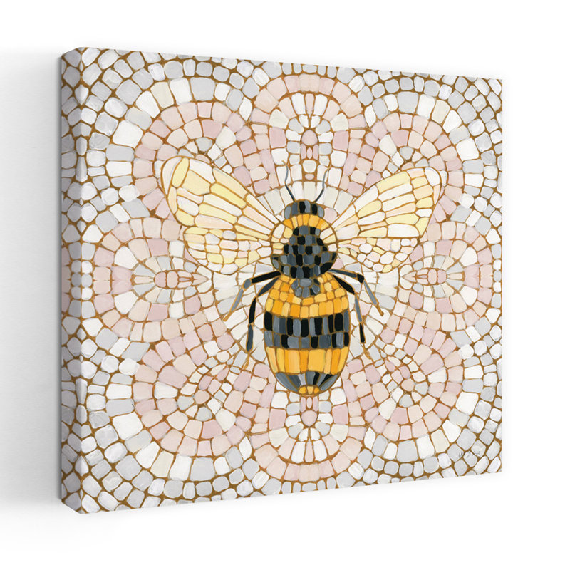 Art contemporain mosaïque botanique II avec abeilles, H 32 po x l 32 po