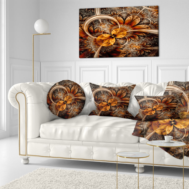 Fleur fractale orange foncé - coussin imprimé abstrait
