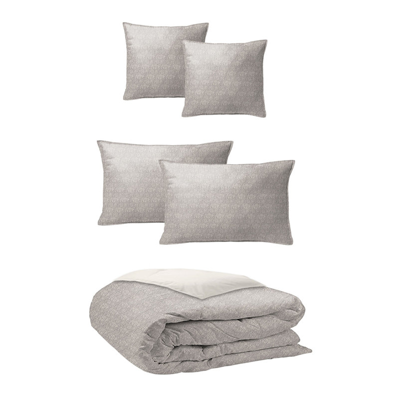 Linen Microfiber Duvet Cover Set, Cal. King Duvet Cover+2 King Shams+2 Throw Pillows