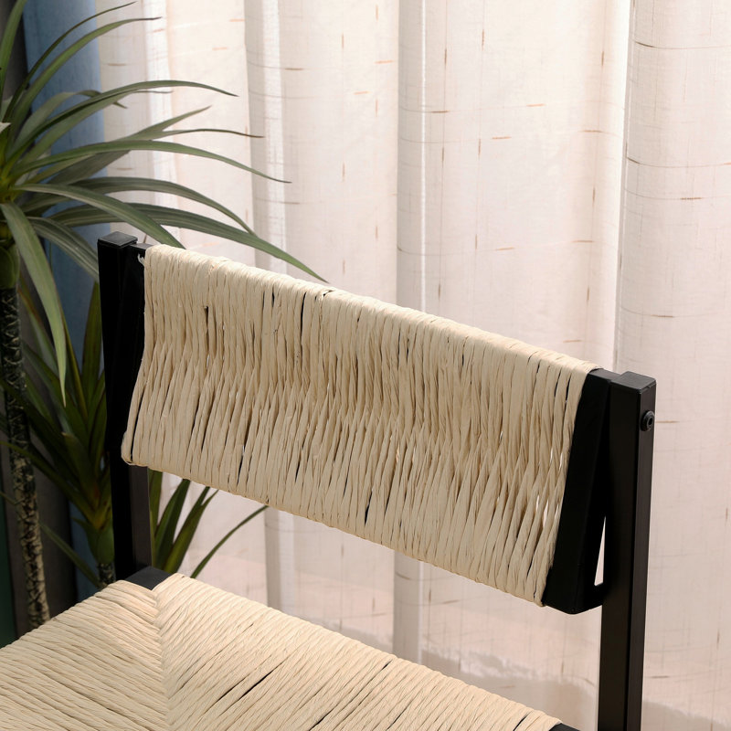 Ensemble de 2 tabourets de bar en papier tissé à la main avec repose-pieds pour îlot de cuisine et salle à manger
