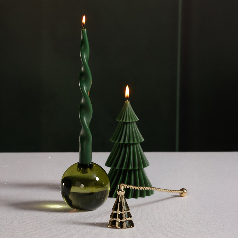 Bougie de Noël en forme d'arbre de Noël, Métal ondulé doré