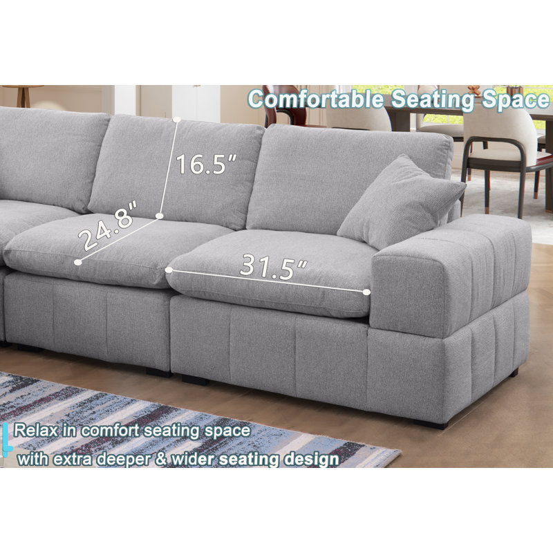 Upholstered Chenille 6 Piece Modular Sectional Sofa With Central Console, Wireless Charging & Storage, Light Gray Chenille