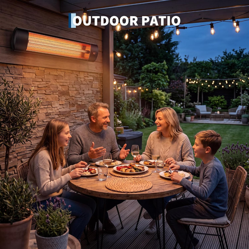  2000W Wall Mounted Infrared Patio Heater, Carbon Fiber Electric Radiant Space Heater, 3 Heat Settings, IP65 Waterproof for Indoor Outdoor Garden Garage, Black