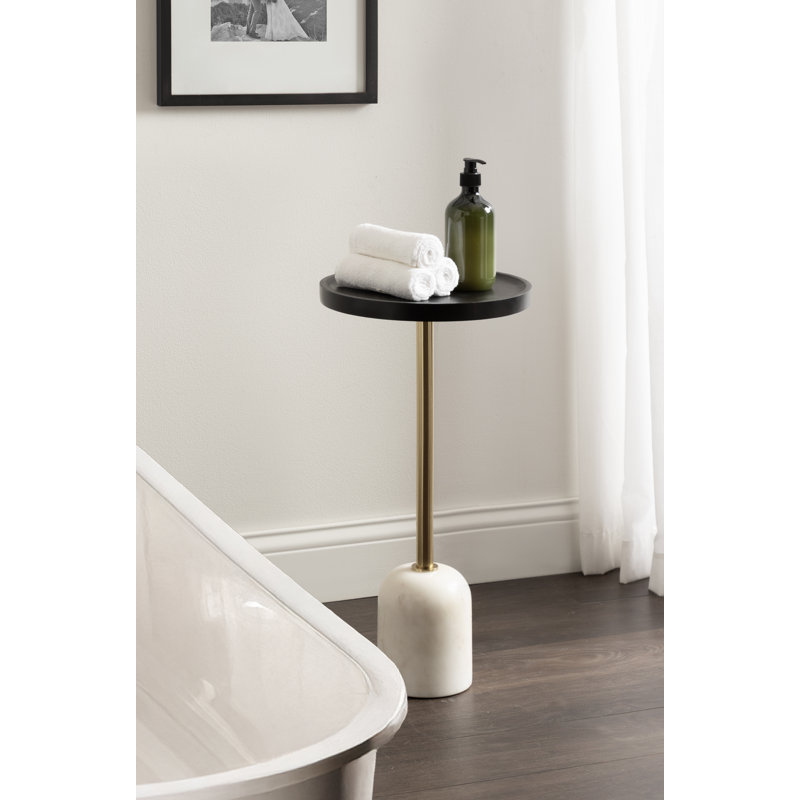 Mango Wood and Marble Round Side Table