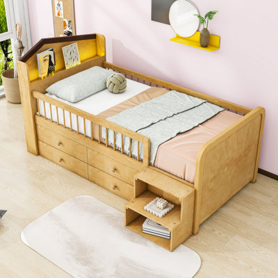 Twin Size Wood Bed with Storage Drawers and House Shape Design
