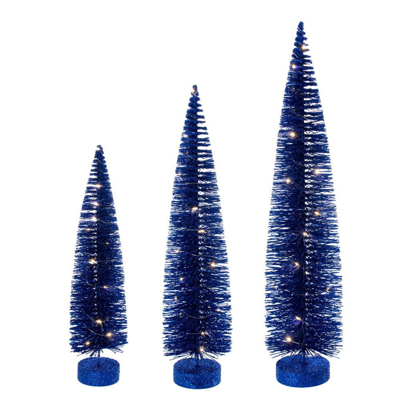  Ensemble d'arbre de brosse à bouteille bleue éclairée de 16 à 20 po à 24 po., Bleu, Blanc chaud, H 2 pi