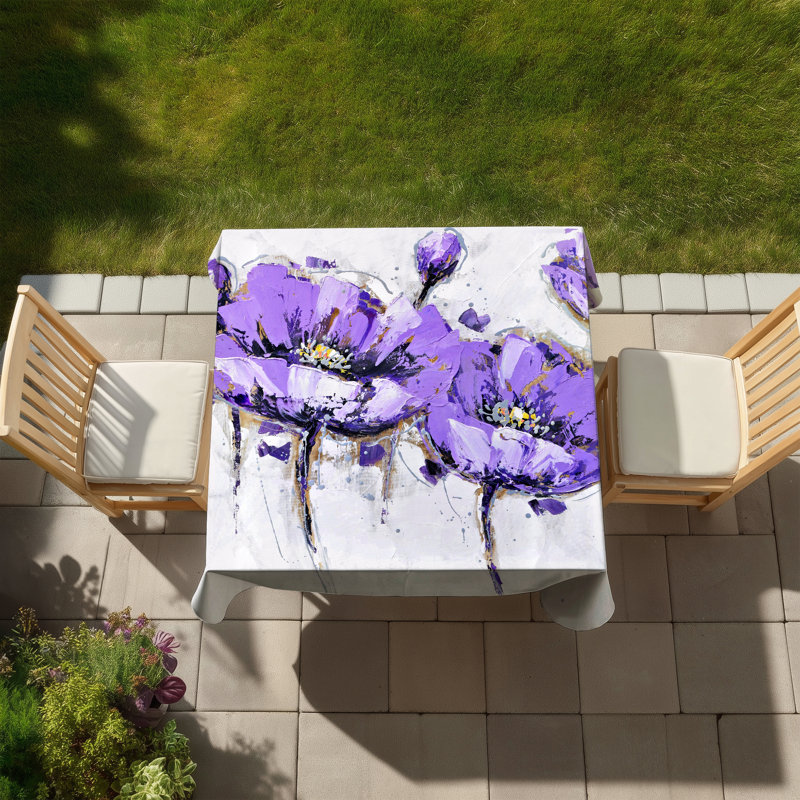Abstract Purple Flowers Tablecloth | Contemporary Floral Decor