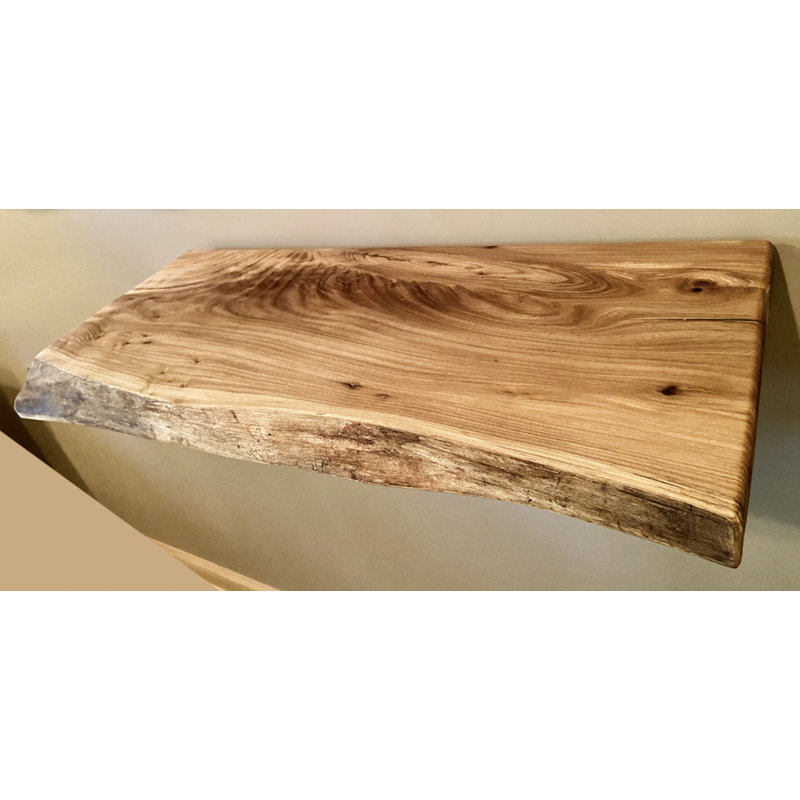 Live Edge Authentic English Chestnut Hardwood Floating Shelf, 2" H x 18" W x 12" D