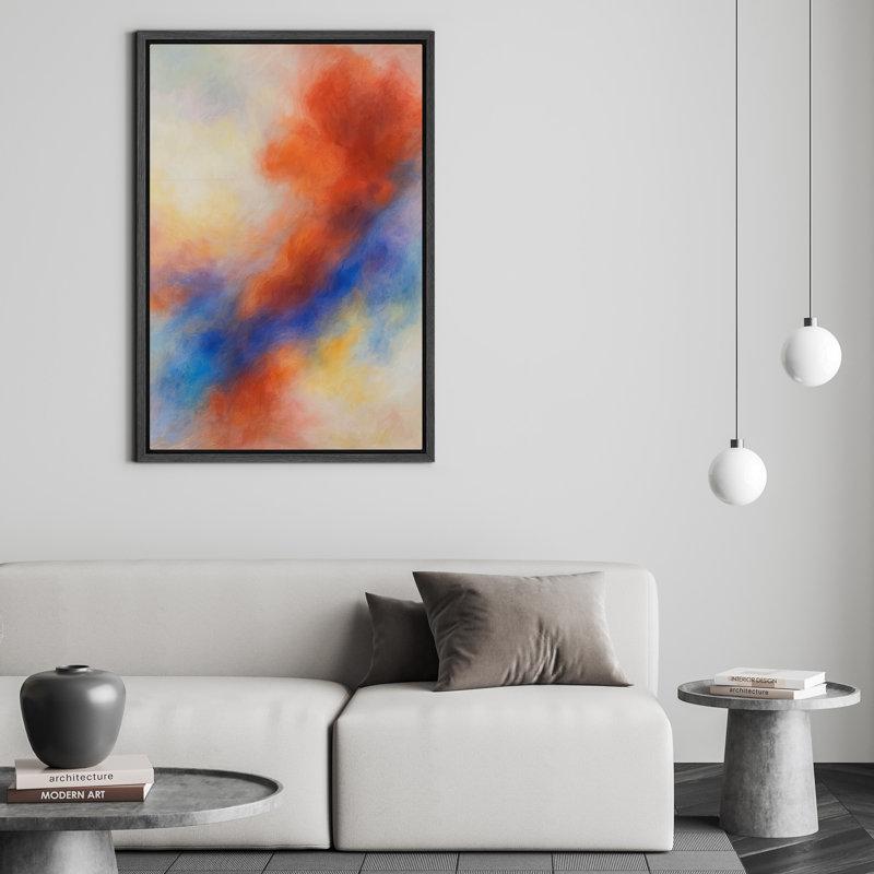 Art mural encadré, impression abstraite moderne rouge et bleu pour la décoration du salon, Noir, H 24 po x l 16 po