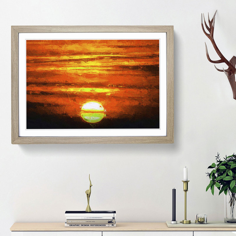 Orange Sunset - Picture Frame Painting Print, 36cm H x 48cm W x 2cm D, Oak Framed