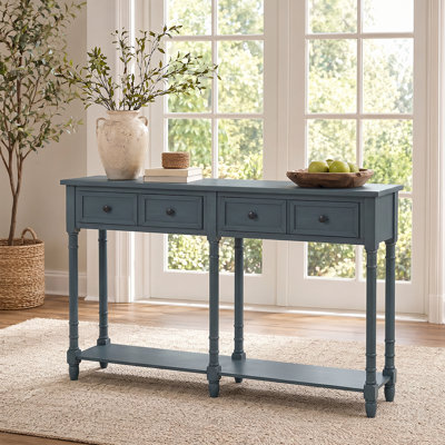 Vintage Sofa Table With Storage Drawers - Rustic Entryway Furniture, Tapered Legs, Elegant Design