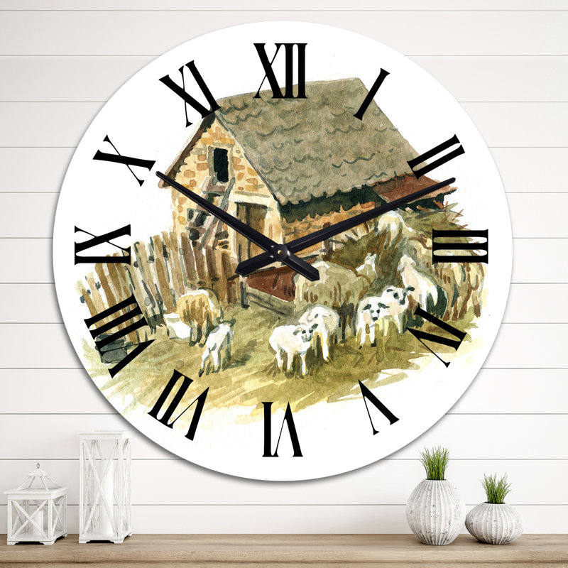 Old Farmhouse With Sheeps - Horloge murale, Grand