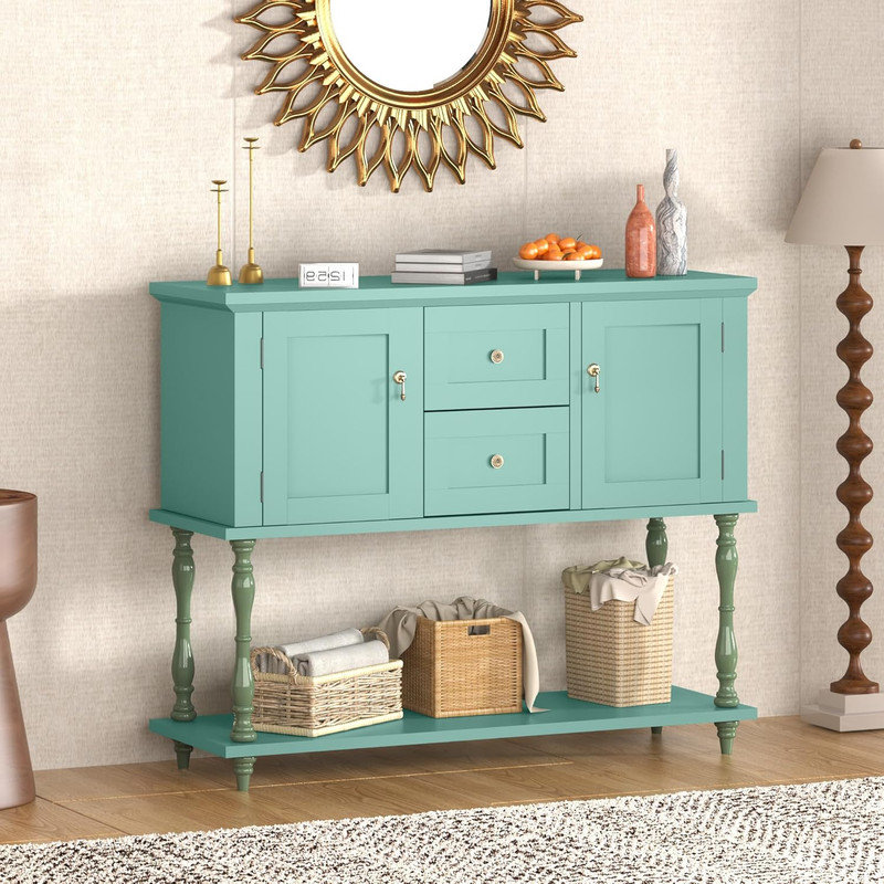 Entryway Table with 2 Drawers, 42" Vintage Console Table with Storage Shelf and 2 Doors, Farmhouse Buffet Sideboard Cabinet for Hallway, Living Room, Entryway