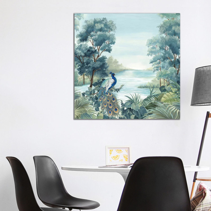 Peafowl by Eva Watts - Painting on Canvas, 93.98cm H x 93.98cm W x 1.91cm D, Wrapped Canvas