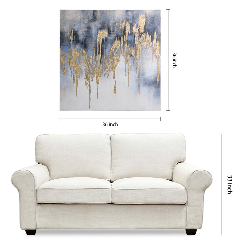 Golden Lighting Abstract Canvas Art with Gold Leaf, 36" x 36"