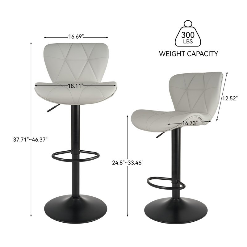 Modern Diamond - Pattern Adjustable Bar Stools, Light Gray