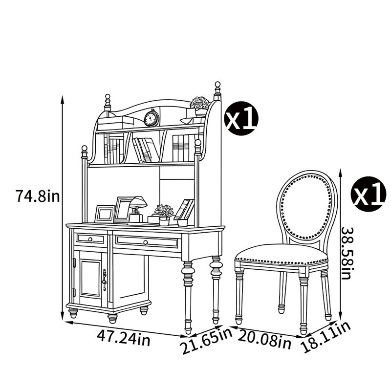 American country style desk chair set, Cream