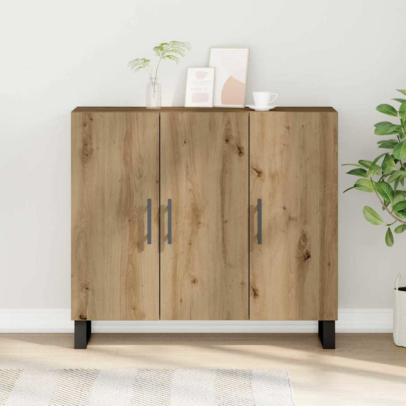 Sideboard With 3 Doors 90X34x80 Cm Engineered Wood, Artisan Oak