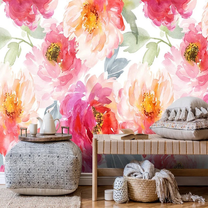 Blossom Symphony - pivoines à l'aquarelle, L 96 po x l 108 po