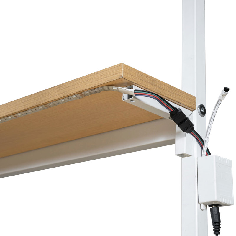 Lit mezzanine simple avec poste de travail intégré, DEL, rangements suffisants - bureau avec option d'espace, rangement abondant, blanc