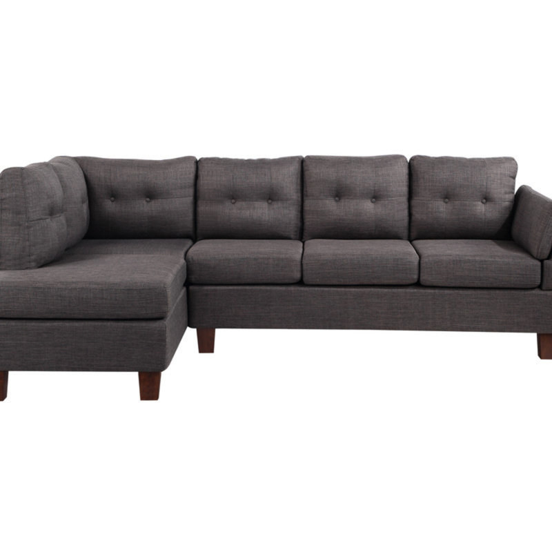 Canapé modulaire en lin avec méridienne, Lin gris foncé, Orienté à gauche (vu de face), Brun