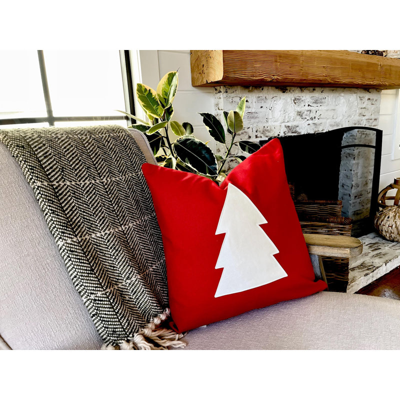 Housse de coussin arbre de Noël rouge, H 21 po x l 21 po