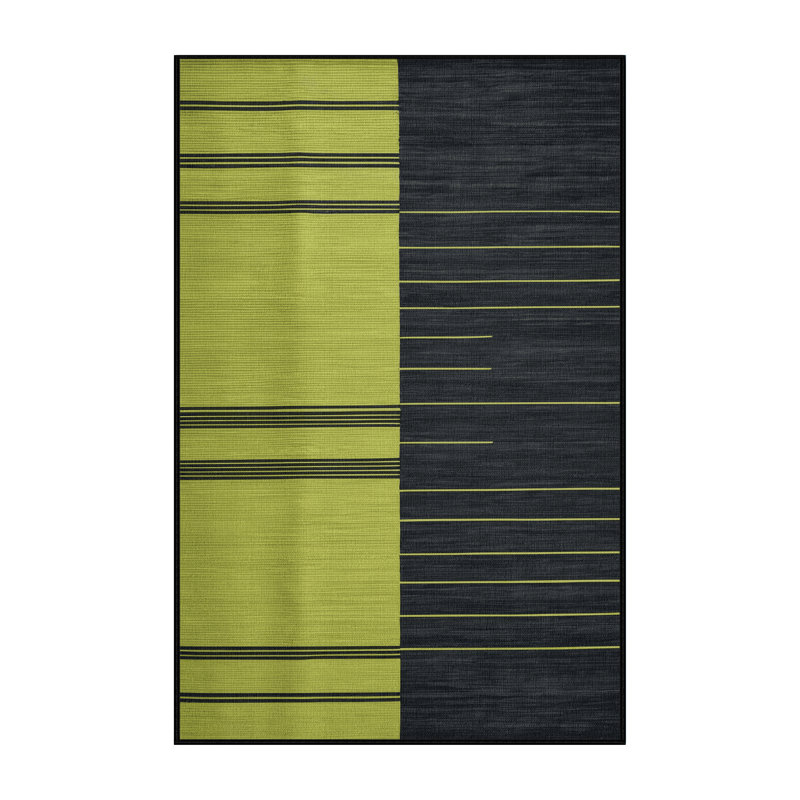 Tapis noir à rayures horizontales lavable à la machine, Rectangulaire 2 pi x 3 pi