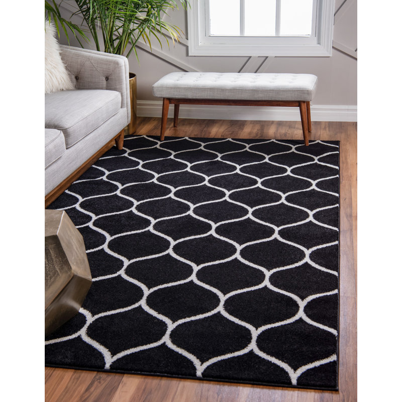 Tapis noir à motif géométrique Bruges, Rectangle 7 pi 10 po x 10 pi