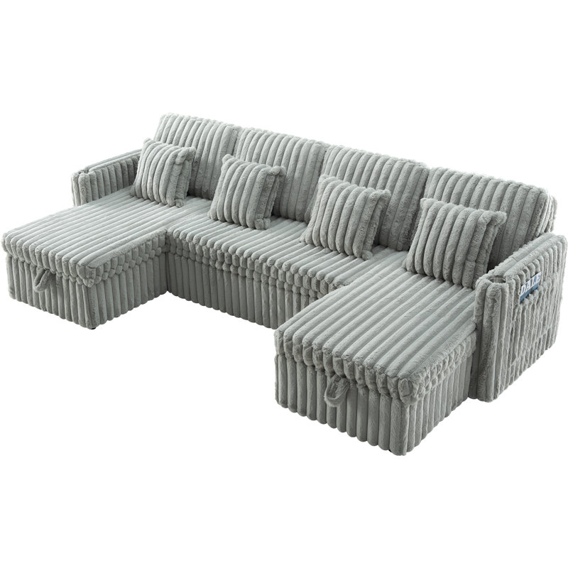 Rafael 107" Plush U-Shaped Pull-Out Sleeper Storage Sectional Sofa