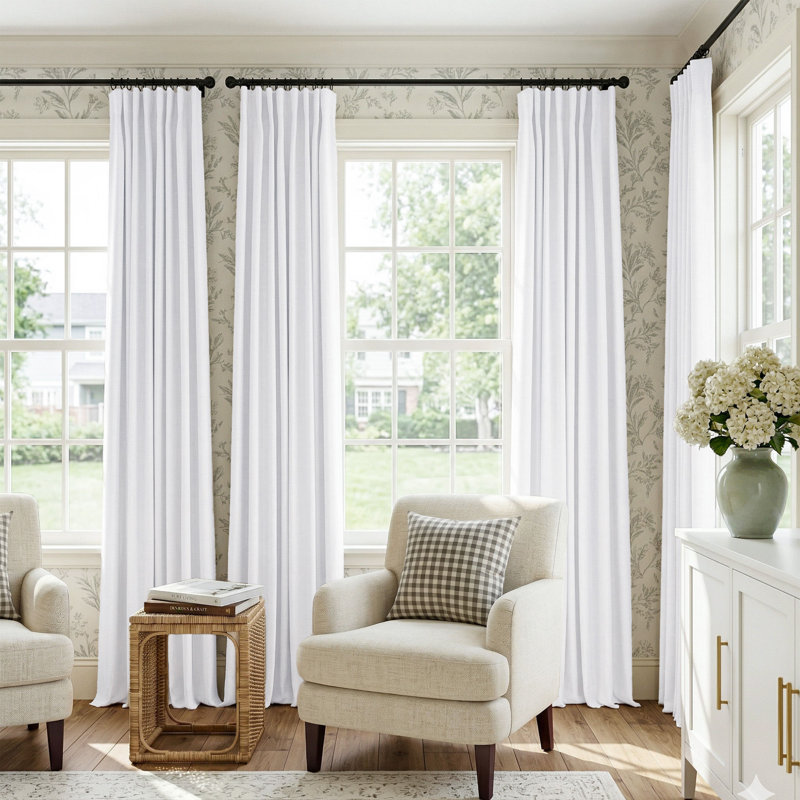 100% Blackout Curtains Linen Textured Solid Thermal Insulated Curtains & Drapes For Living Room Bedroom (50" Wide, Set Of 2)