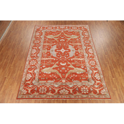 All-Over Orange Wool Oushak Indian Area Rug 9x12