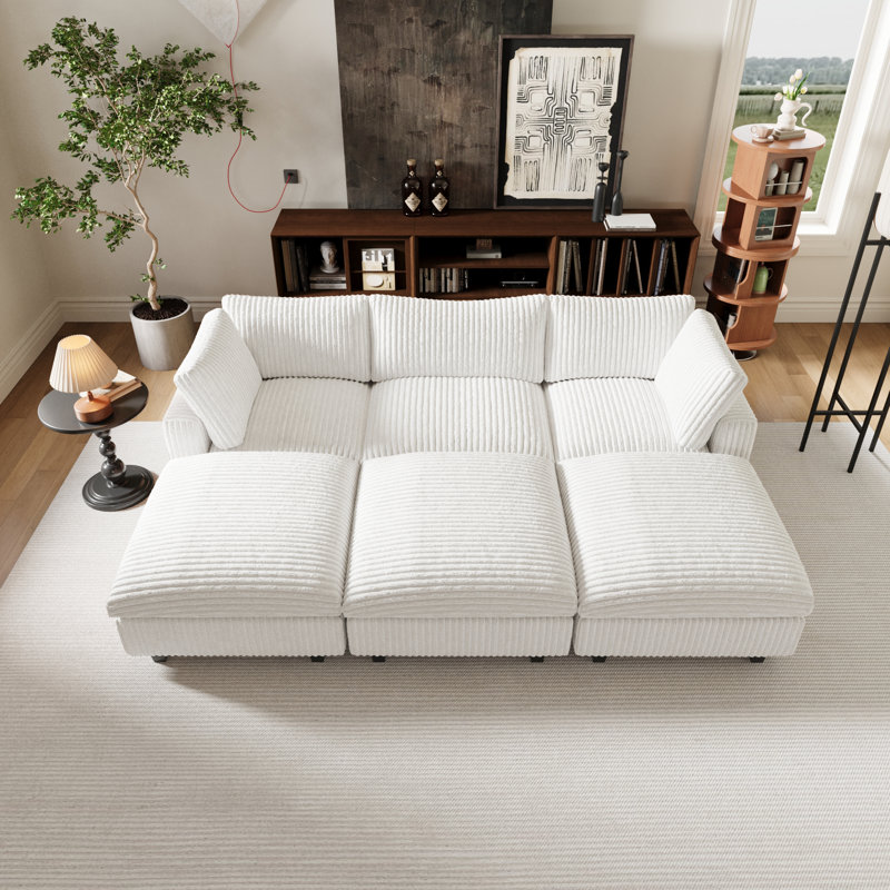 Canapé modulaire avec repose-pieds 6 pièces 6 pièces, Mélange de polyester blanc