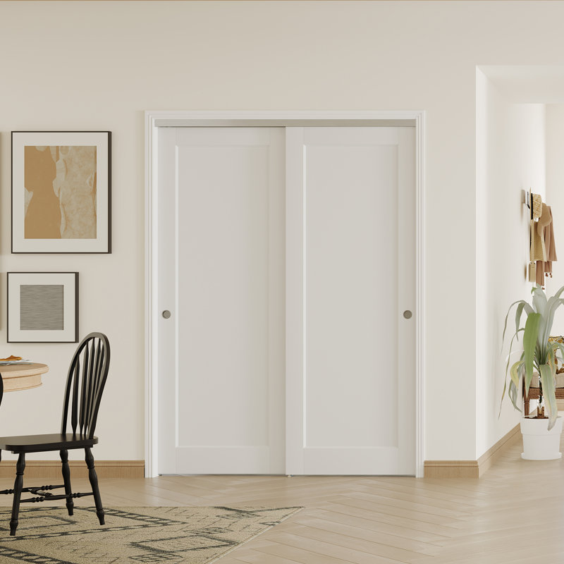 2 MDF Interior Slab Doors With Aluminium Hardware Bypass Sliding Door 1-Lite Solid Manufactured Wood Design, 60" x 80"