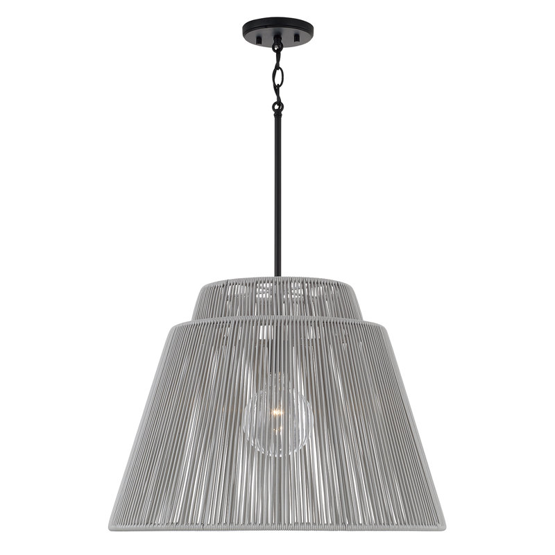 24" W x 17.25" H 1-Light Indoor Outdoor Pendant in Matte Black and Hand-wrapped Resin Rope, Gray/Black